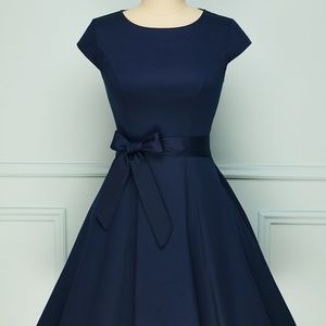 Zapaka - New W Original Packaging - Navy Knee Length Retro Swing Dress, Size M